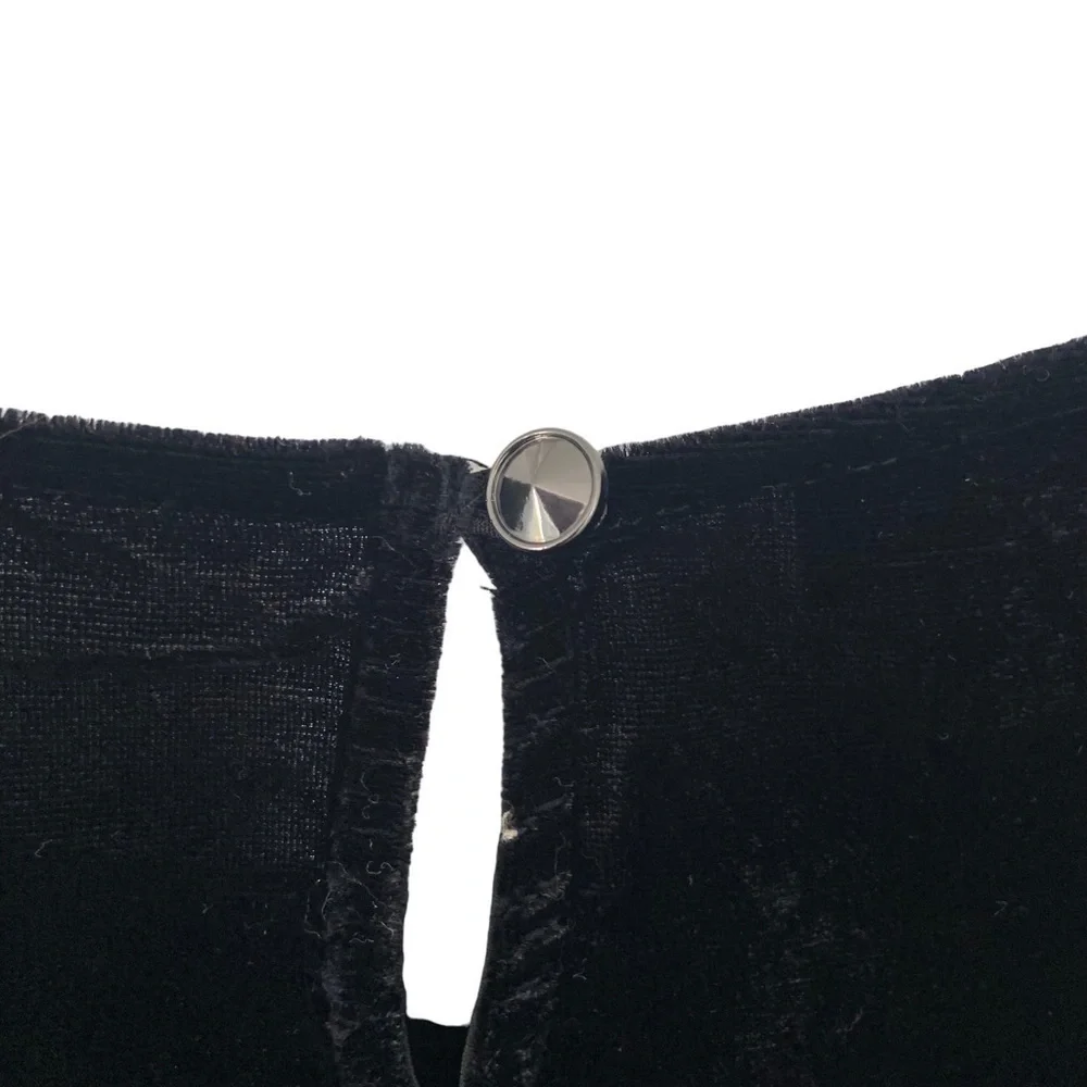 Talbots Women's Black Velour Blouse Top Ruched Short Sleeves Button Back PM NWT - Picture 6 of 14